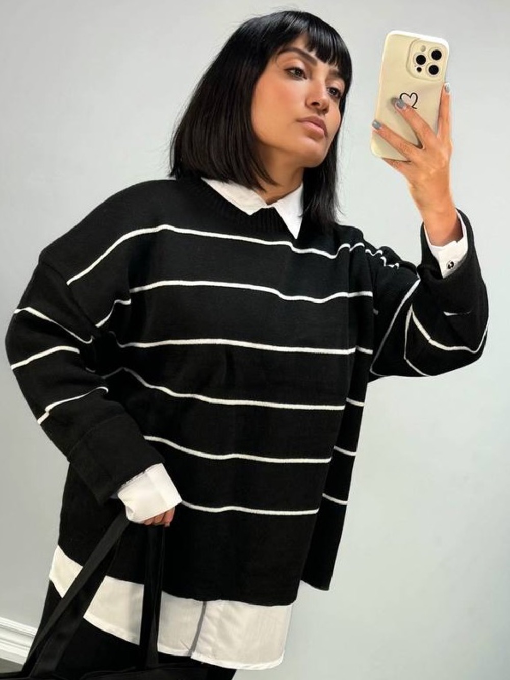 HALLOWEEN GIFT👻🎃 + 
(2pieces) NEW Classic Black Stripe Sweater + long white shir - Picture 4 of 5